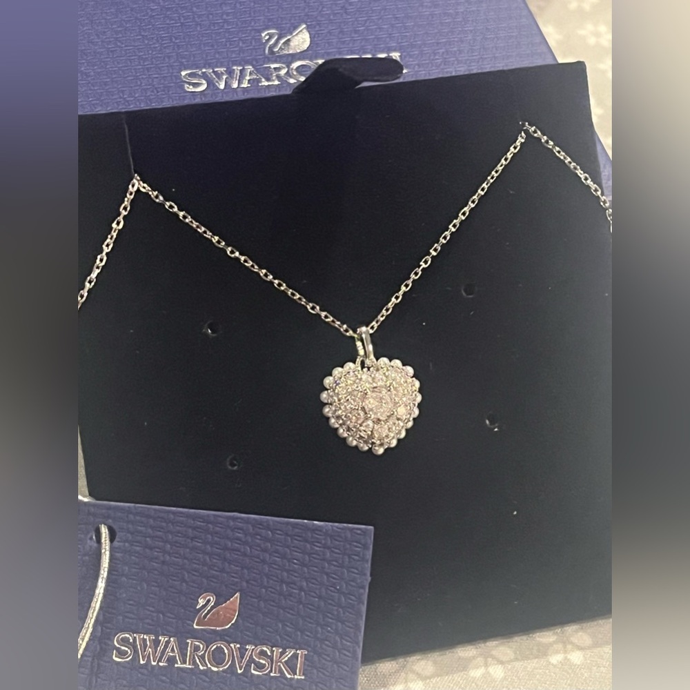 Swarovski Silver Heart Pendant White Crystal Necklace New in box